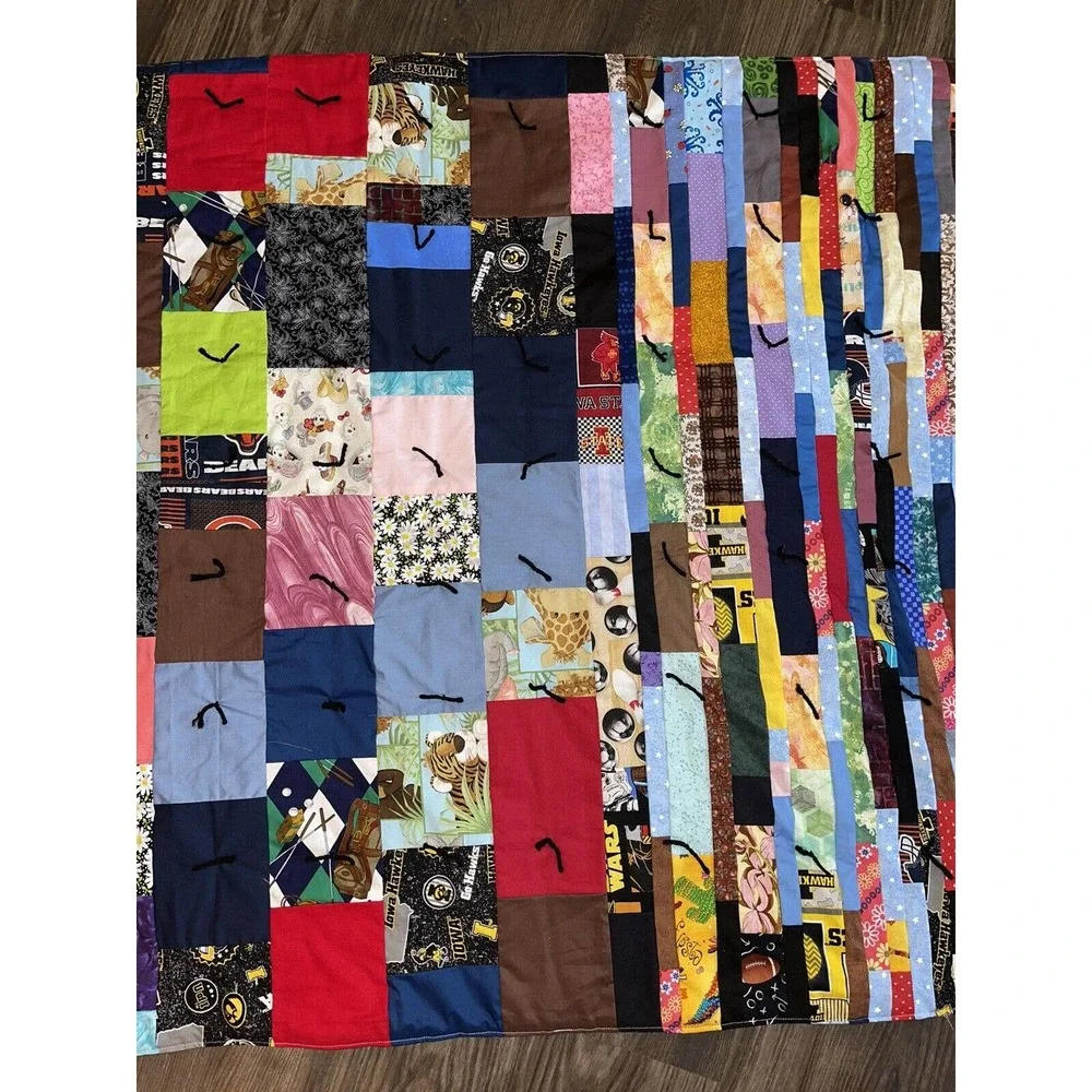 Handmade‎ Hand Quilted Throw / Beach/ Picnic/ Toddler / Crib Quilt 39”x 61” #3